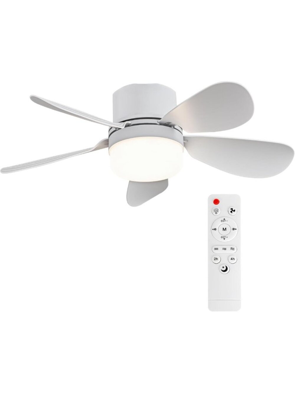 Portable Ceiling Fan Light with Remote, Dimmable 1000 Lumens, 16.54" for Home